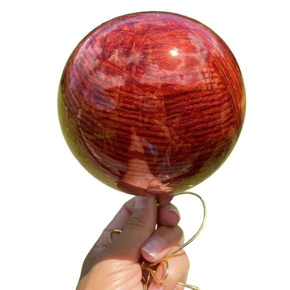 Hand Blown Red Orange Glitter Tiger Eye Medium Glass Ornament - Picture 4 of 11